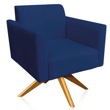 Imagem de Poltrona Decorativa Isabella Base Giratória Madeira Suede Azul Marinho - Gran Belo