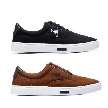 Imagem de Kit 2 Sapatênis Polo Joy Casual Masculino em Lona, 40, Preto, Marrom
