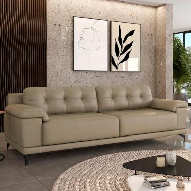 Imagem de Sofá Living 4 lugares 272cm Agostino Pés Design em Ferro Couro Bege G52 - Gran Belo
