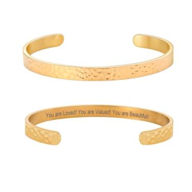 Imagem de Pulseira feminina com versículo da Bíblia inspiradora martelada banhada a ouro 18 K, presente de joia de fé cristã, ajustável, não mancha, Medium, Aço inoxidável, Sem Pedra Preciosa