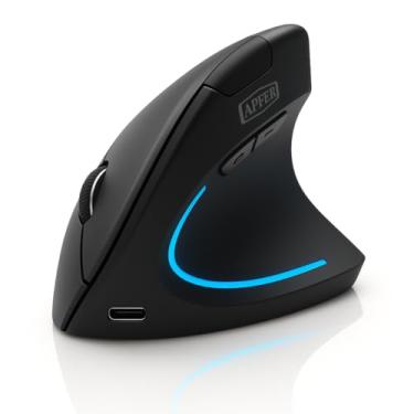 Imagem de Mouse Vertical Ergonômico Sem Fio Recarregável – Reduz Tensão no Pulso, RGB, Cliques Silenciosos, DPI Ajustável, USB 2.4G – Compatível com Windows, Mac, Notebook (PRETO)
