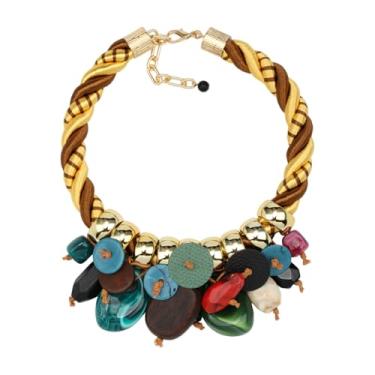 Imagem de Colar feminino com pingente de madeira grosso, trançado, colorido, resina, tribal, étnico, ousado, boêmio, joia moderna, 22 inch, Madeira Acrílico Resina, Sem Pedra Preciosa