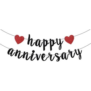 Imagem de Faixa de feliz aniversário, decorações de festa de aniversário, We Still Do, artigos de decoração de festa de aniversário de casamento preto e vermelho glitter