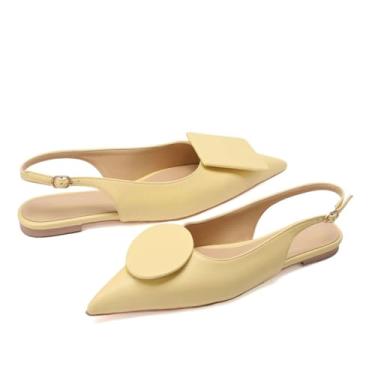 Imagem de Fravonkass Sapatilhas femininas modernas com bico fechado e bico fino, chique, círculo, quadrado, remendos decorativos, casuais, estilosos, sapatilhas de balé para mulheres, Bege fosco, 38