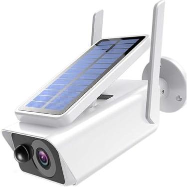Imagem de Câmera de segurança externa sem fio, energia de bateria recarregável solar WiFi, câmeras domésticas de vigilância IP, com detecção de movimento PIR, visão noturna, áudio bidirecional