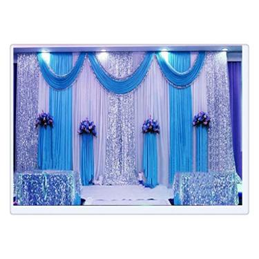 Imagem de Decorações de palco de casamento, cortinas de festa com cortina de tecido de seda swag para casamento/aniversário/evento (azul ácido), 6 x 3 m