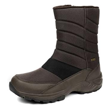 Imagem de SILENTCARE Bota de neve masculina de inverno até o meio da panturrilha, quente, impermeável, sem cadarço, para uso ao ar livre, Marrom, 02, 8.5