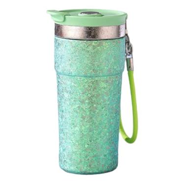Imagem de Caneca com isolamento de titânio 500 ml com tampa magnética e infusor de chá, copo de café portátil à prova de vazamento com alça para escritório, viagens e aventuras ao ar livre (verde)