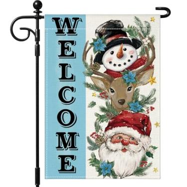 Imagem de OTOSTAR Welcome Christmas Bandeira decorativa de jardim 30,5 x 45,7 cm, dupla face, Papai Noel, Rena, boneco de neve, bandeira de Natal, decoração externa de jardim, decoração de inverno, decoração de