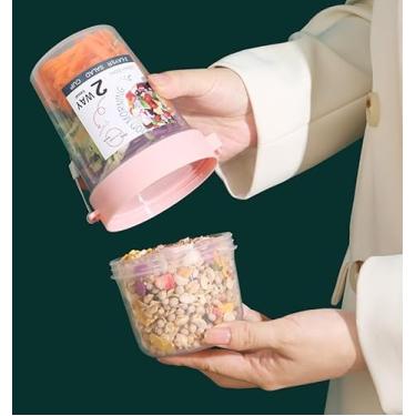 Imagem de Coqueteleira de salada com tampas e garfo, recipiente para salada fresca para almoço, refeição portátil de café da manhã, vegetais e frutas - rosa