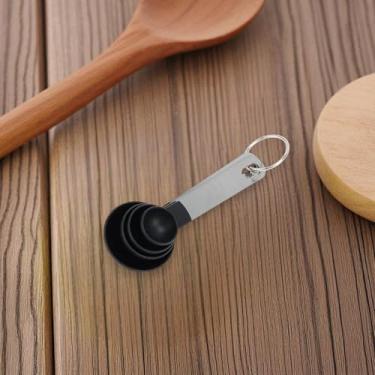 Imagem de Generic 1 conjunto de copos medidores, conjunto de 4 colheres medidoras, lavável na lava-louças, aço inoxidável, PP, preto, prateado