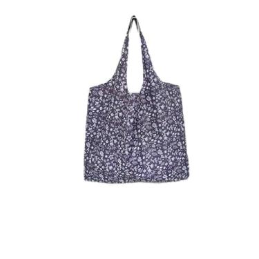 Imagem de 1 bolsa de compras grande dobrável, bolsa de compras reutilizável, bolsa feminina portátil à prova d'água - flor pequena azul