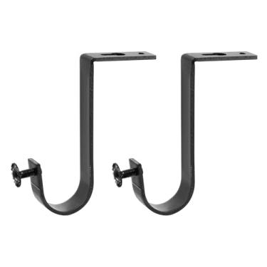 Imagem de 2 suportes de varão de cortina de montagem no teto, suporte de cortina de metal para haste de 2,5 cm, suportes de pendurar para sala de estar e quarto, preto
