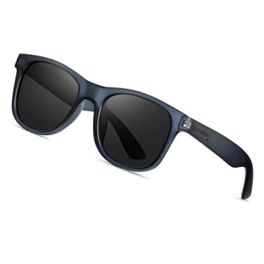 Imagem de Óculos de sol polarizados masculinos grandes esportivos para corrida, pesca, golfe SY6078, Armação cinza-azul transparente | Lente preta, Normal