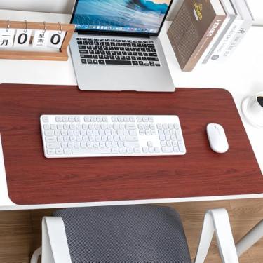 Imagem de Elegante tapete de mesa de couro de grão de madeira, tapete de mouse pad grande antiderrapante (61 cm x 30 cm), borrão de mesa e protetor de mesa para escritório, casa, jacarandá vermelho