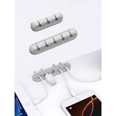 Imagem de Clipes de suporte de cabo, 2 clipes autoadesivos para gerenciamento de cabos – organizador de cabos para mesa/escritório/casa, suporte de fio para cabos USB/carregador/mouse/PC (cinza, 3+5)