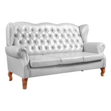 Imagem de Sofá Chesterfield 3 Lugares Imperador Vintage Retrô Capitonê Couro Branco