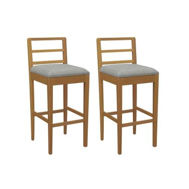 Imagem de Banqueta Sala de Jantar Sofia 1BMM006CA Premium Madeira Maciça Kit 2 Un Carvalho/Linho Cinza - Kappesberg