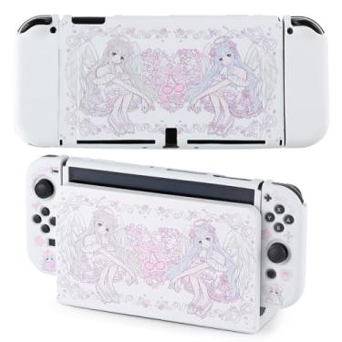 Imagem de Protective Case for Switch OLED, Silicone Cover Shell Compatible with Nintendo Switch OLED Dockable Case Kawaii Pink Sakura Angel Accessory Full Protection for Controller & Joy con