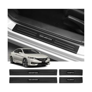Imagem de Bercicci 4 peças de protetor de soleira de porta para Honda Accord 2013-2017 híbrido (inclui HEV) acessórios preto fosco material ABS porta dianteira e traseira proteção de pedal de carro (acabamento