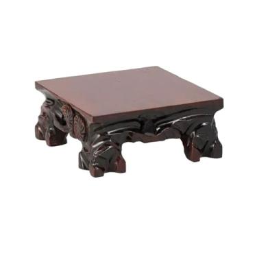 Imagem de suporte para bonsai Vaso de flores quadrado com base curta e enfeites madeira pedras estranhas prateleira exposição bonsai(Grande)