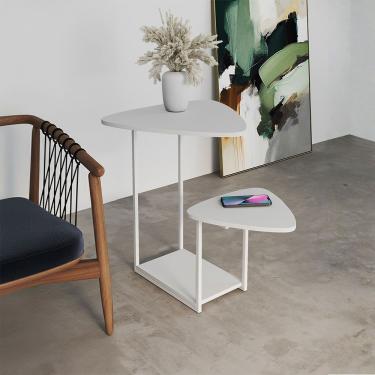 Imagem de Mesa De Apoio Ferro Branco Tampo Esfiha Branco Cibele