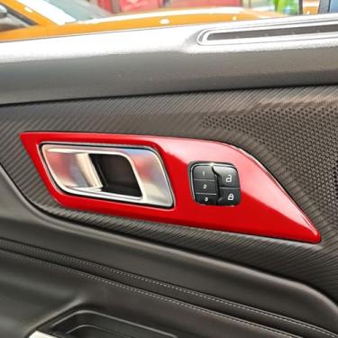 Imagem de MUXEE Capa de maçaneta interna, para Ford Mustang 2024-2026 / Shelby GT350 2015-2020 / GT500 2020-2022, acessórios de capa de acabamento interior de decalque vermelho vinho ABS (com estilo de botão de