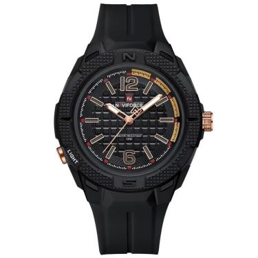 Imagem de Relógio Masculino Silicone Esportivo Quartzo A Prova D´agua Preto Dourado