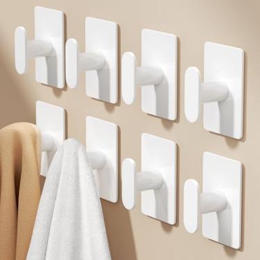 Imagem de pickpiff Ganchos de toalha adesivos para banheiro: Cabide de parede extra forte de 9 kg para chuveiro, cozinha, trailer, dormitório, apartamento, branco, pacote com 8