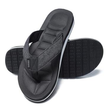 Imagem de Chinelo masculino de lona com suporte de arco – sandália de praia confortável de espuma – Impermeável casual chinelos de casa, Preto, 46