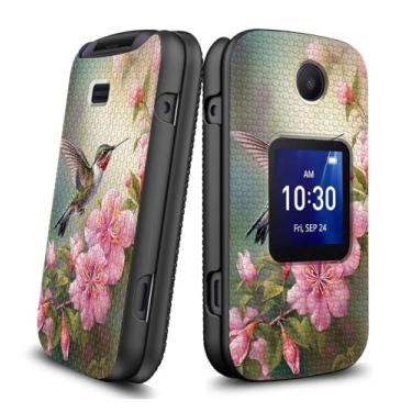 Imagem de RAUEDWDJS Capa para celular TCL Flip Plus 4058L/Alcatel Go Flip 4/TCL Flip Pro com protetor de tela, camada dupla à prova de choque capa protetora resistente para TCL Flip Plus - pássaros flores rosa