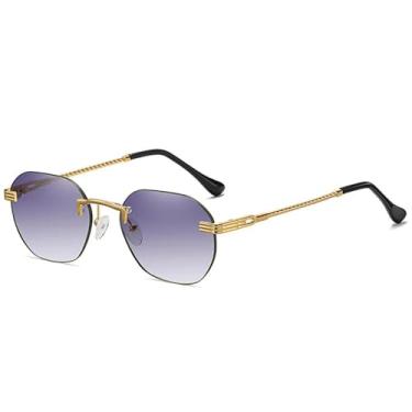 Imagem de Óculos de Sol Femininos Sem Armação em Metal Dourado Marrom com Lentes Degradê e Proteção UV400, Cor: 03 (Dourado, Cinza)