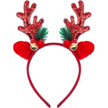 Imagem de Faixa de Cabelo de Natal, Faixa de Cabeça de Chifres de Rena com Bell para Fantasia de Festa de Natal - Acessórios de Cabelo Presente para Meninas e Mulheres (red)