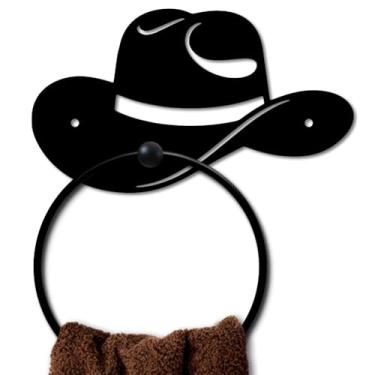 Imagem de MAYJOYDIY Chapéu de cowboy anel de toalha de metal chapéu redondo suporte de toalha de mão suporte de parede preto toalhas vintage organizador de parede para cozinha banheiro casa lavanderia