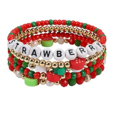 Imagem de Twinfree Pulseiras de frutas, pulseira de corda elástica com contas de disco de surfista, pingentes de joias femininas boêmias elásticas da amizade, One Size, Miçangas, Sem Pedra Preciosa