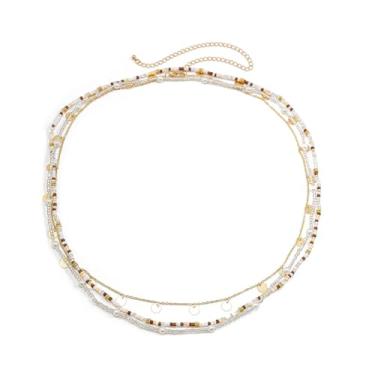 Imagem de Corrente de barriga banhada a ouro 14K em camadas ajustável à prova d'água com lantejoulas brilhantes marrons brilhantes corrente de cintura de biquíni sexy com corda elástica escalável (marrom)