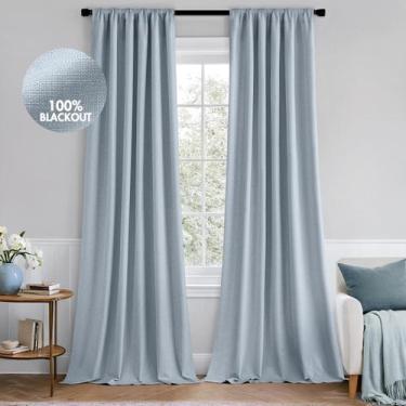 Imagem de Cortinas Blackout MIULEE 100% linho sintético 230x228cm, azul chambray