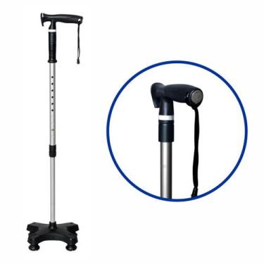 Imagem de Bengala Tipo T 4 Pontas Apoio Ajustavel Alumínio Mercur Preto Reabilit