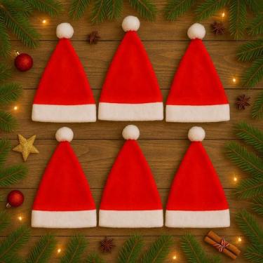 Imagem de Kit 6 Gorro de Natal Vermelho Chapéu Papai Noel Festa Natal - dcarte