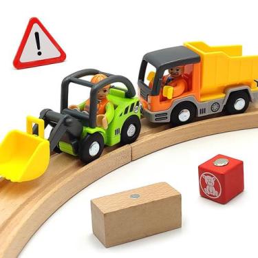 Imagem de Conjunto de acessórios para trilhos de trem de madeira Digger Dump Tru