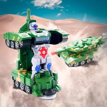 Imagem de Tanque de Combate Transformável 2 em 1, Robô Militar Verde Camuflado com Luzes e Sons, Brinquedo em Plástico, 27x26.5x16cm, Funciona com 3 Pilhas AA