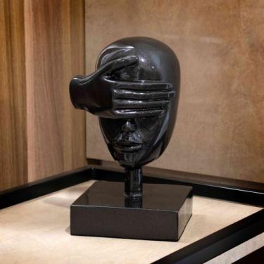 Imagem de Escultura Decorativa Máscara Rosto Cego Em Cerâmica Grafite 25cm B02 -
