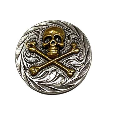 Imagem de Toxic Jungle 2 peças de 32 mm (1-1/4 pol.) Concho decorativo de cabeça de caveira esculpida na cabeça, ornamento para sela/cinto/cobertor de sela/chapéus/carteira, prata antiga/ouro