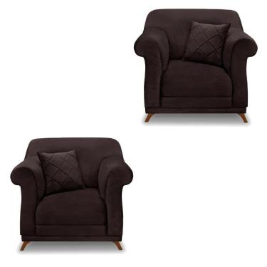 Imagem de Kit 2 Poltronas Para Sala De Estar Marrom Café Pés Castanho