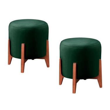 Imagem de Conjunto - 2 Puffs Banqueta Thor Luxo Castellar Móbile Veludo Verde
