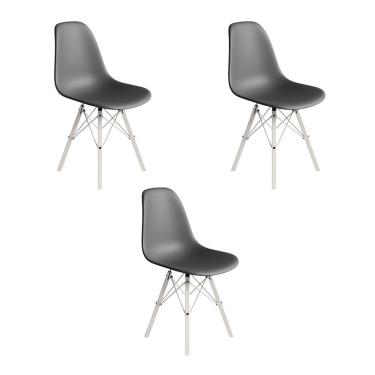 Imagem de Conjunto 3 Cadeiras Eames Estilo Moderno Em Ferro Branco Com Assento Cinza
