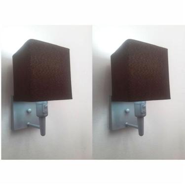 Imagem de Kit-2 Arandela Quadrada Md-2019 Cinza C- Inter Liga E Desl Cúpula Em Tecido Café - Bivolt