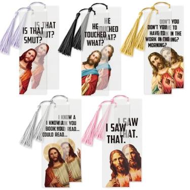 Imagem de 10 marcadores de livro de acrílico Peeking Jesus is That Smut, Funny Jesus is Watching You Read Book Marks with Tassel, Page Makers for Student, Teachers, Bookworm, Bookish Book Club, Presente de