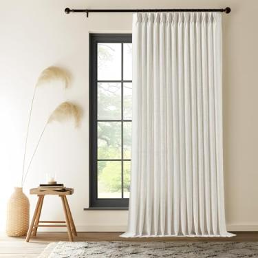 Imagem de Cortinas de linho plissadas extra largas de 250 cm de comprimento para porta de vidro deslizante, cortina de filtragem de luz natural texturizada, cortinas plissadas grossas semitransparentes com