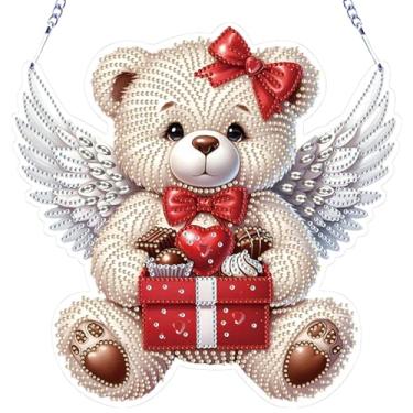 Imagem de C'eitura Ornamento de arte de diamante para pendurar no Dia dos Namorados - Padrão romântico de urso 5D DIY arte de diamante para decoração de parede de casa, presente exclusivo para ela, namorada